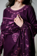Zaib - 3PC Unstitched Dhanak Embroidered Shirt with Dhanak Embroidered Dupatta and Trouser - RF1527 Royal Pret
