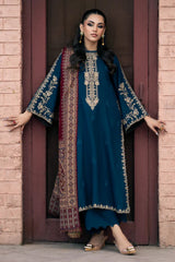 Izel - 3PC Unstitched Dhanak Embroidered Shirt with Digital Printed Twill Pashmina Dupatta and Trouser - RF1456