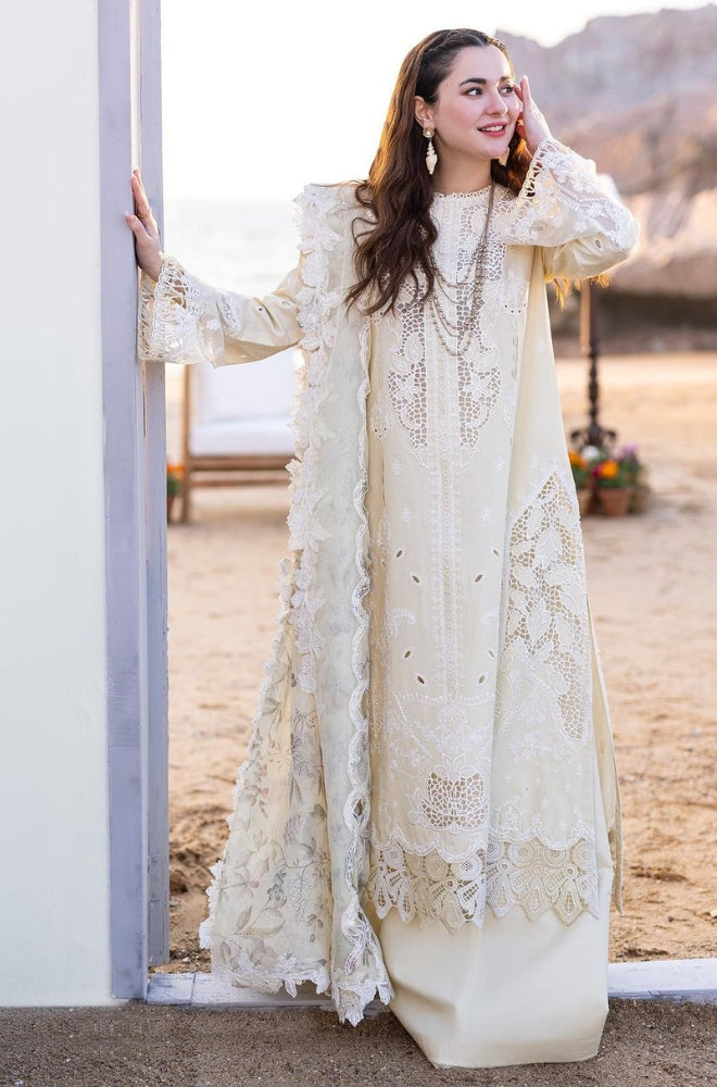 Qalamkaar - 3PC Unstitched Lawn Chicken Kari Embroidered Shirt with Embroidered Slub Net Dupatta - RF1041