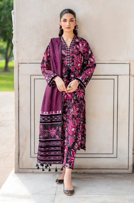 Baroque - 3PC Unstitched Printed Karandi Shirt with Printed Karandi Dupatta and Same Printed Trouser - RF1201