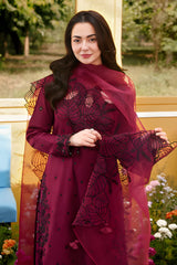 Alleys - 3PC Unstitched Lawn Embroidered Shirt with Organza Embroidered Dupatta and Embroidered Trouser - RF1489 Royal Pret