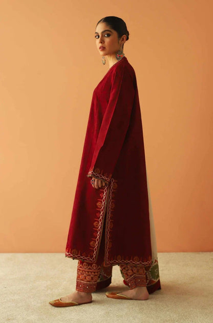 Zara Shah Jahan - 3PC Unstitched Dhanak Embroidered Shirt with Embroidered Dhanak Shawl and Trouser- RF1142