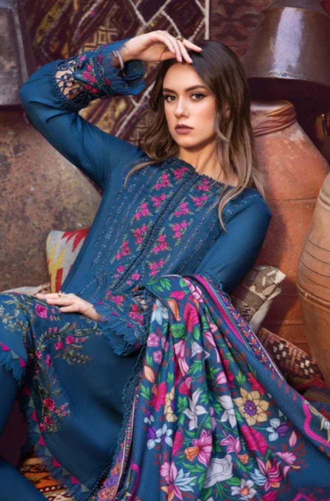 Maria B - 3PC Unstitched Dhanak Embroidered Shirt with Printed Wool Shawl and Trouser - RF1204