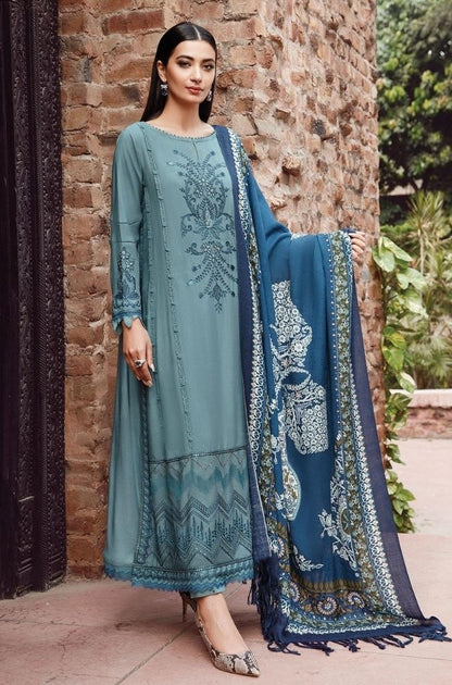 Maria B - 3PC Unstitched Dhanak Embroidered Shirt with Printed Pashmina Wool Shawl and Trouser - RF1197