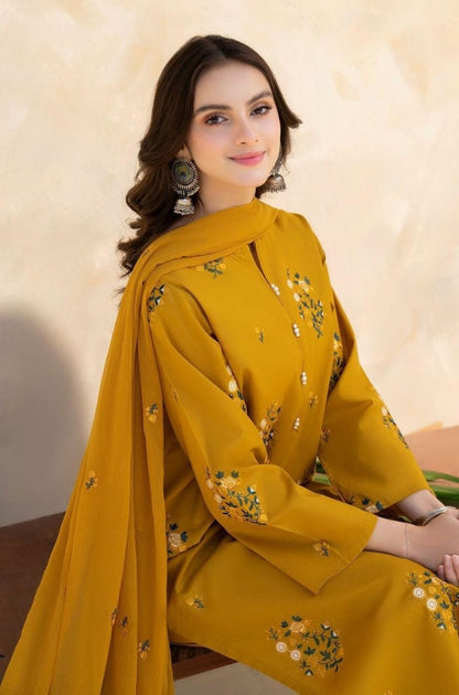 Lazuli - 3PC Unstitched Dhanak Embroidered Shirt with Dhanak Embroidered Dupatta- RF1215