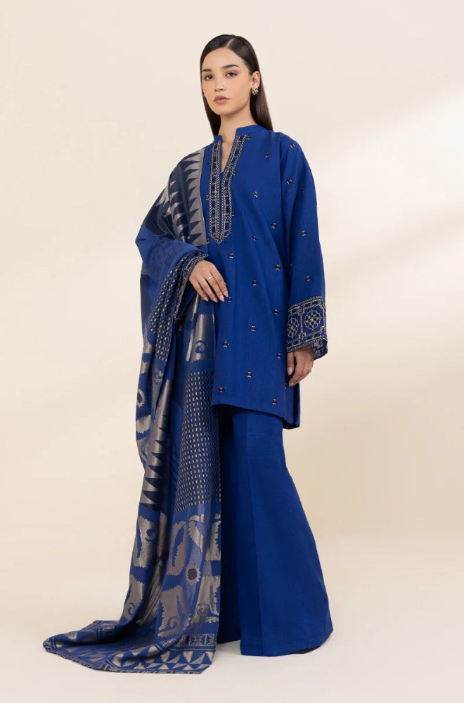 Sapphire - 3PC Unstitched Khaddar Embroidered Front with Digital Printed Shawl and Trouser - RF1275