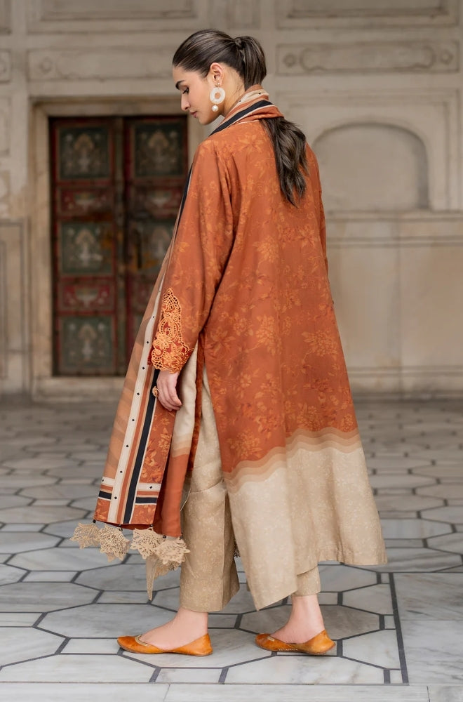 Baroque - 3PC Unstitched Printed Karandi Shirt with Printed Karandi Dupatta and Same Printed Trouser - RF1236