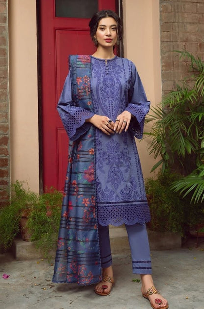 Jazmin - 3PC Unstitched Lawn Chicken Kari Embroidered Shirt with Printed Slub Net Dupatta - RF1018