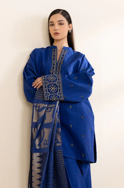 Sapphire - 3PC Unstitched Khaddar Embroidered Front with Digital Printed Shawl and Trouser - RF1275