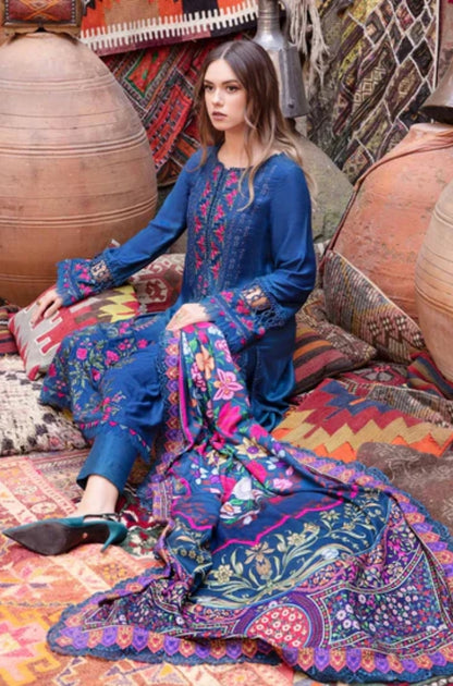 Maria B - 3PC Unstitched Dhanak Embroidered Shirt with Printed Wool Shawl and Trouser - RF1204