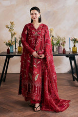 Maryam Hussain - 3PC Unstitched Lawn Embroidered Shirt with Cotton Net Embroidered Dupatta and Trouser - RF1506 Royal Pret