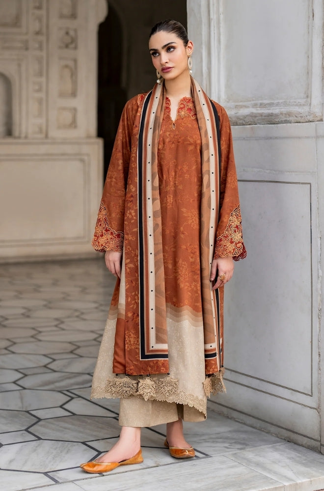 Baroque - 3PC Unstitched Printed Karandi Shirt with Printed Karandi Dupatta and Same Printed Trouser - RF1236