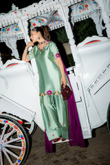 Murk - 3PC Unstitched Silk Embroidered Shirt with Chiffom Dupatta and Trouser - RF1516 Royal Pret