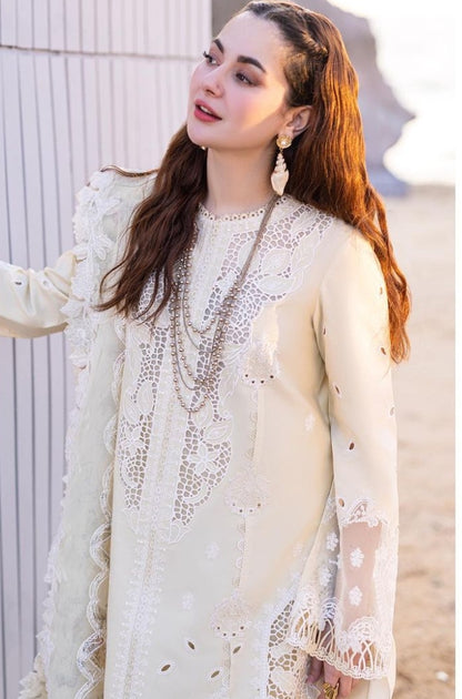 Qalamkaar - 3PC Unstitched Lawn Chicken Kari Embroidered Shirt with Embroidered Slub Net Dupatta - RF1041