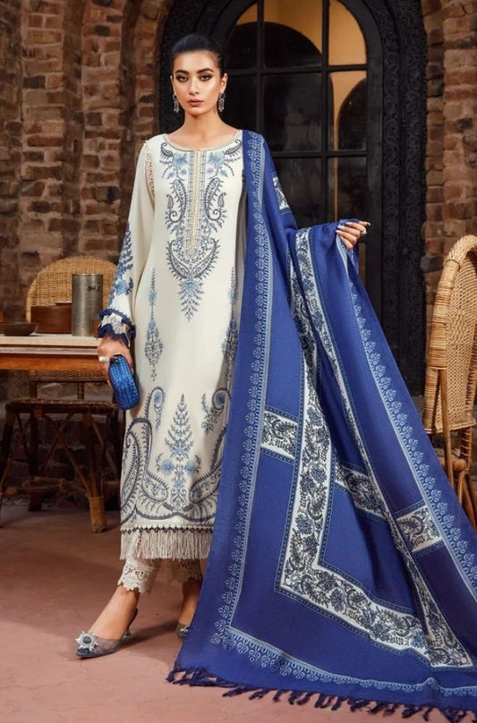 Maria B - 3PC Unstitched Dhanak Embroidered Shirt with Printed Pashmina Wool Shawl and Trouser - RF1198