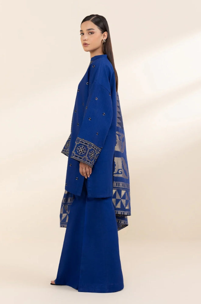 Sapphire - 3PC Unstitched Khaddar Embroidered Front with Digital Printed Shawl and Trouser - RF1275