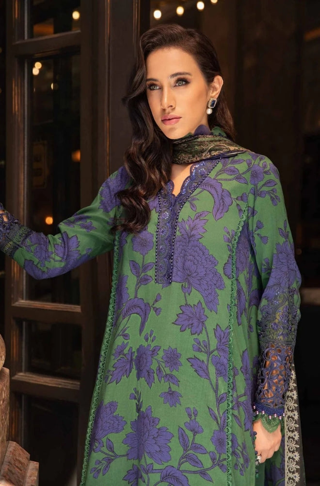 Maria B - 3PC Unstitched Khaddar Digital Printed + Embroidered Shirt, with Digital Printed Dupatta and Same Trouser - RF1280