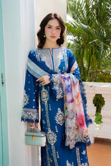 Aneelas - 3PC Unstitched Lawn Embroidered Shirt with Monar Digital Printed Dupatta and Trouser - RF1511 Royal Pret