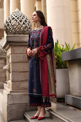 Charizma - 3PC Unstitched Dhanak Embroidered Shirt with Digital Printed Dupatta and Trouser - RF1523 Royal Pret