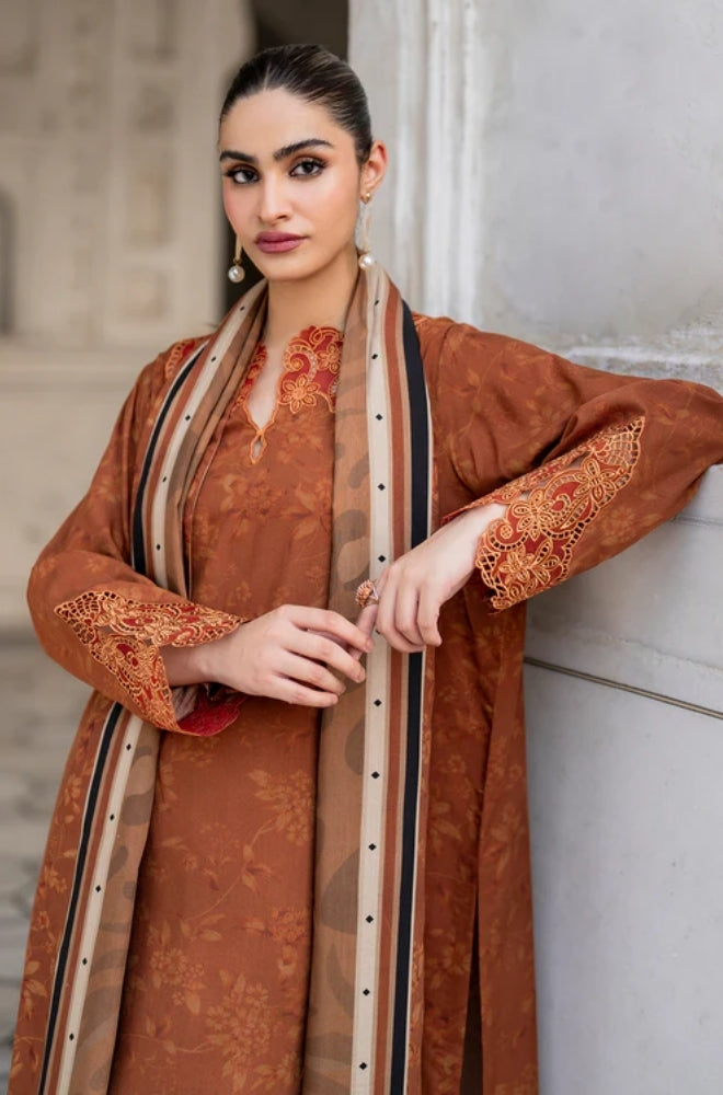 Baroque - 3PC Unstitched Printed Karandi Shirt with Printed Karandi Dupatta and Same Printed Trouser - RF1236