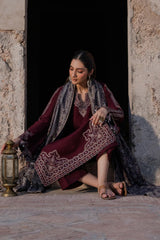 Izel - 3PC Unstitched Dhanak Embroidered Shirt with Digital Printed Twill Pashmina Dupatta and Trouser - RF1457