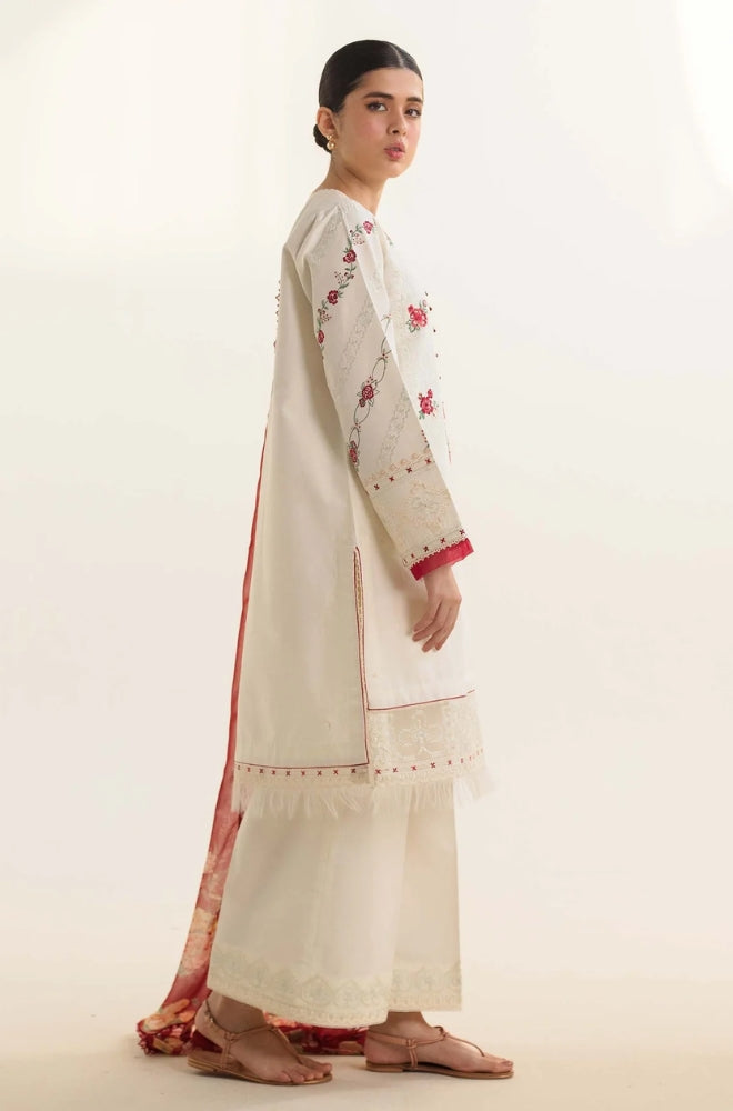 Zara Shah Jahan - 3PC unstiched Lawn Embroidered Shirt With Printed Slub net Dupatta and Plan Trouser - RF1101