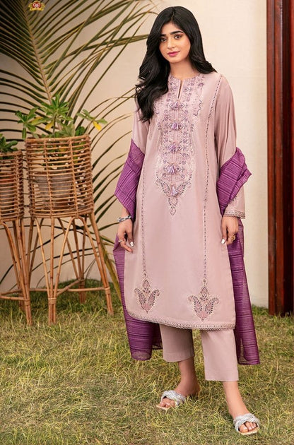 Asim Jofa - 3PC Lawn Embroidered Shirt with Printed Slub Net Dupatta - RF1022