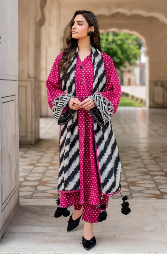 Baroque - 3PC Unstitched Printed Karandi Shirt with Printed Karandi Dupatta and Same Printed Trouser - RF1237