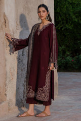 Izel - 3PC Unstitched Dhanak Embroidered Shirt with Digital Printed Twill Pashmina Dupatta and Trouser - RF1457
