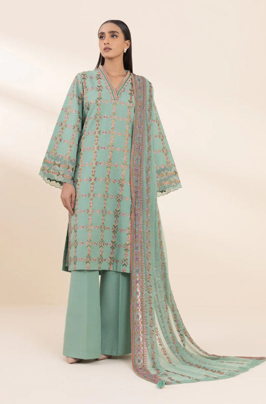 Sapphire - 3PC Unstitched Dhanak Embroidered Shirt with Dhanak Embroidered Dupatta - RF1293