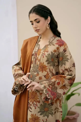 Baroque - 3PC Unstitched Digital Printed Karandi Shirt with Neck Patch and Digital Printed Karandi Dupatta with Trouser - RF1136 royalpret