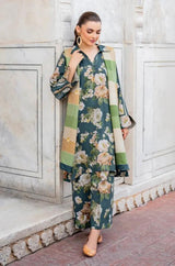 Baroque - 3PC Unstitched Printed Karandi Shirt with Printed Karandi Dupatta and Same Printed Trouser - RF1240 Royal Pret