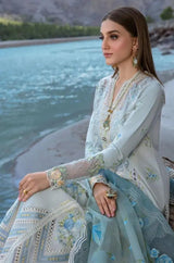Crimson - 3PC Unstitched Linen Embroidered Boring Front with Printed Pashmina Wool Shawl and Trouser - RF1233 Royal Pret