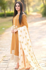 Libaas - 3PC Unstitched Dhanak Embroidered Shirt with Dhanak Embroidered Dupatta - RF1288 Royal Pret