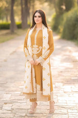 Libaas - 3PC Unstitched Dhanak Embroidered Shirt with Dhanak Embroidered Dupatta - RF1288 Royal Pret