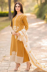 Libaas - 3PC Unstitched Dhanak Embroidered Shirt with Dhanak Embroidered Dupatta - RF1288 Royal Pret