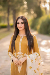 Libaas - 3PC Unstitched Dhanak Embroidered Shirt with Dhanak Embroidered Dupatta - RF1288 Royal Pret