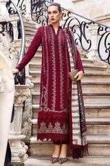Maria B - 3PC Unstitched Dhanak Embroidered Shirt with Printed Wool Shawl and Trouser - RF1253 Royal Pret