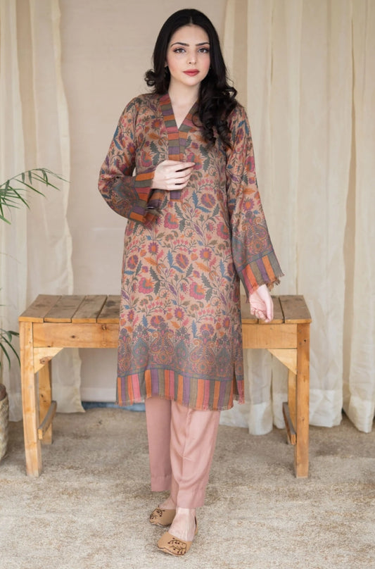 Aisling - 2PC Unstitched Dhanak Printed Shirt with Plain Dhanak Trousers - RF1141