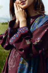 Zara Shah Jahan - 3PC Unstitched Dhanak Embroidered Shirt with Printed Pashmina Shawl and Trouser - RF1254 Royal Pret