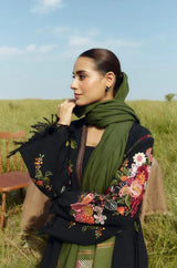 Zara Shah Jahan - 3PC Unstitched Dhanak Embroidered Shirt with Printed Pashmina Shawl and Trouser - RF1255 Royal Pret