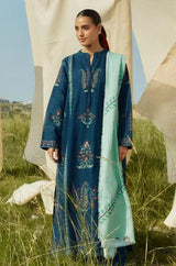 Zara Shah Jahan - 3PC Unstitched Dhanak Embroidered Shirt with Printed Pashmina Shawl and Trouser - RF1260 Royal Pret