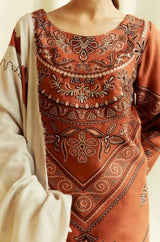 Zara Shah Jahan - 3PC Unstitched Dhanak Embroidered Shirt with Printed Pashmina Shawl and Trouser - RF1261 Royal Pret