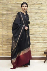 Zarpash - 3PC Unstitched Dhanak Neckline Embroidered Shirt with Printed Dupatta and Trouser - RF1220 Royal Pret