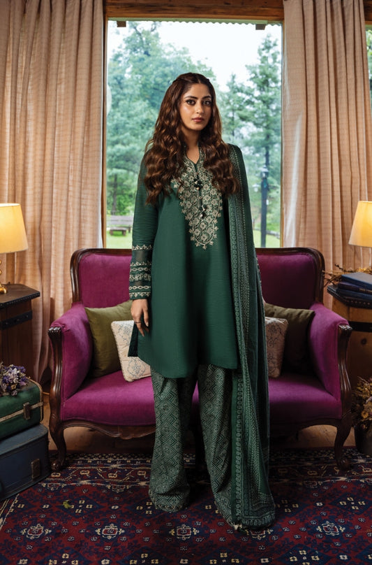 Sapphire - 3PC Unstitched Khaddar Printed and Embroidered Front with Printed Khaddar Shawl and Printed Trouser - RF1274