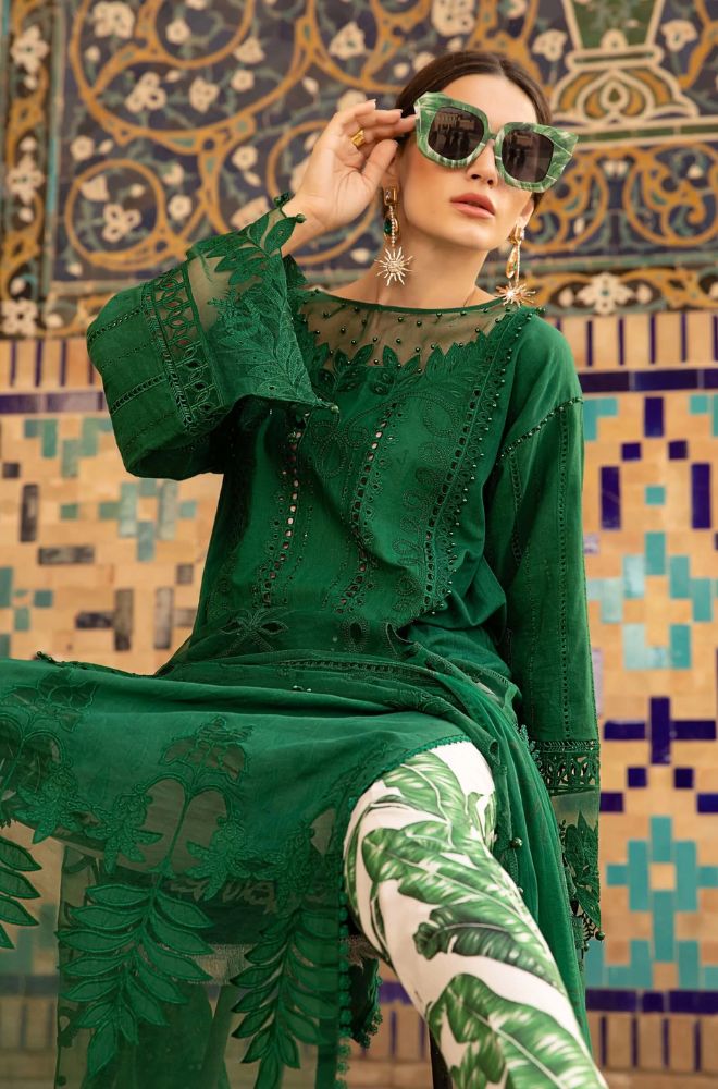 Maria B - 3PC Lawn Embroidered Shirt with Organza Embroidered Dupatta and Lawn Self Print Trousers - RF0691