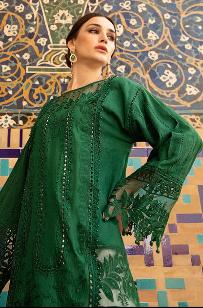 Maria B - 3PC Lawn Embroidered Shirt with Organza Embroidered Dupatta and Lawn Self Print Trousers - RF0691